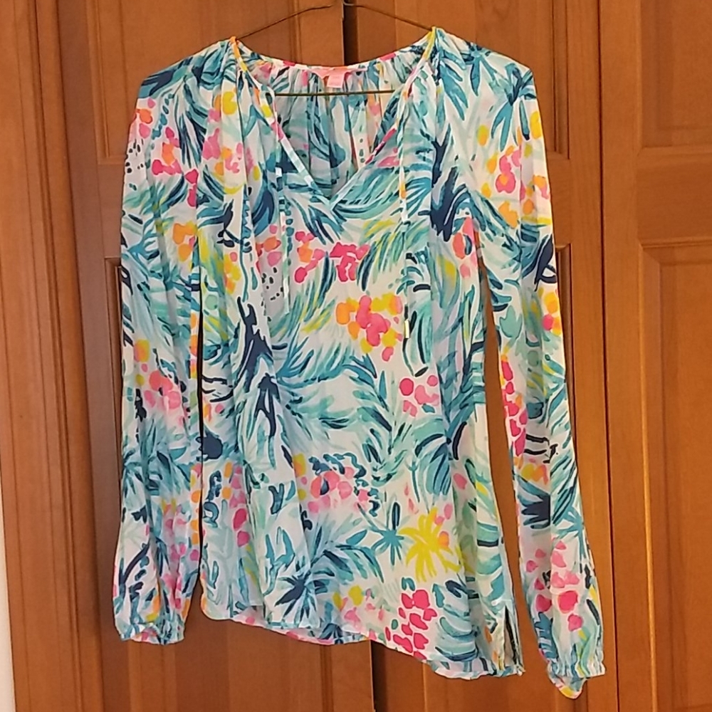 lily pulitzer Blue and Pink Floral Blouse XXS
